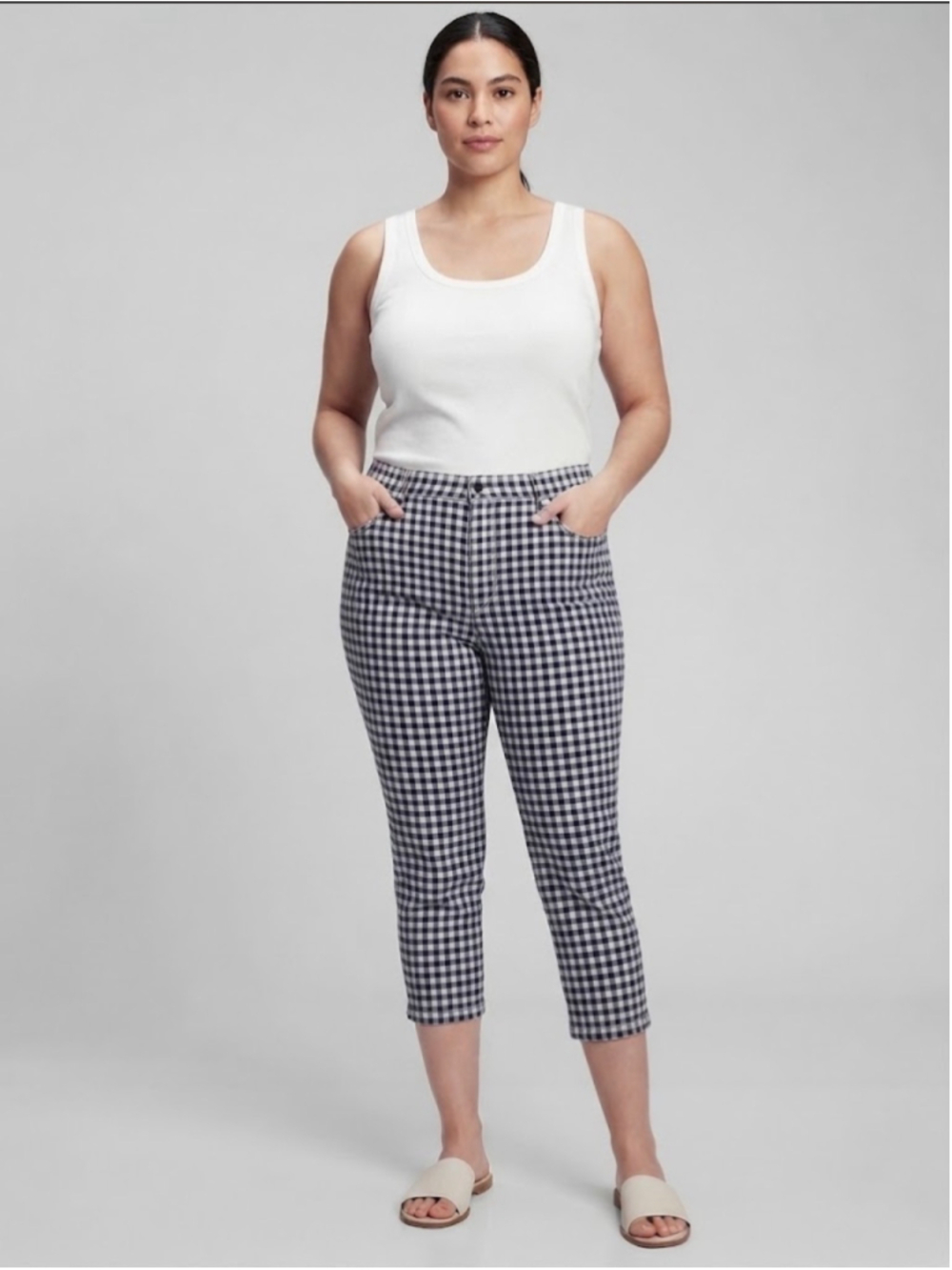 Charter Club Gingham Cropped Pants Size 10 Navy White